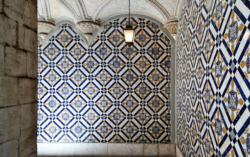 Decorative blue and white tiles at the National Tile Museum, Lisbon.