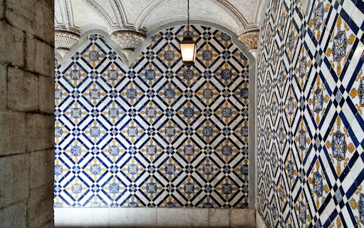 Decorative blue and white tiles at the National Tile Museum, Lisbon.