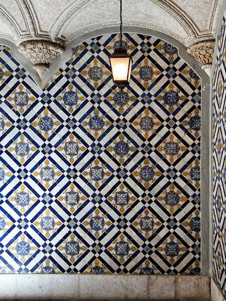 Decorative blue and white tiles at the National Tile Museum, Lisbon.
