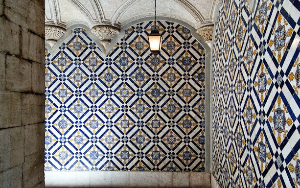 Decorative blue and white tiles at the National Tile Museum, Lisbon.