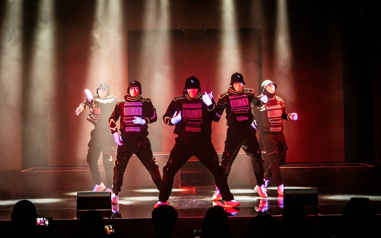 Dancers performing at Jabbawockeez show in Las Vegas.