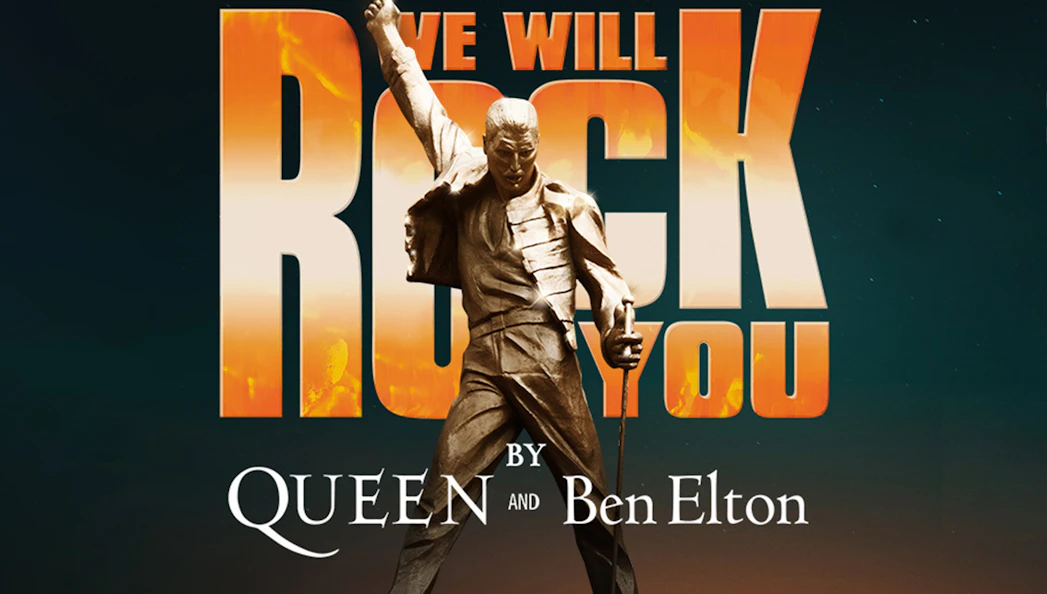 We Will Rock You musical poster featuring a statue of a performer.