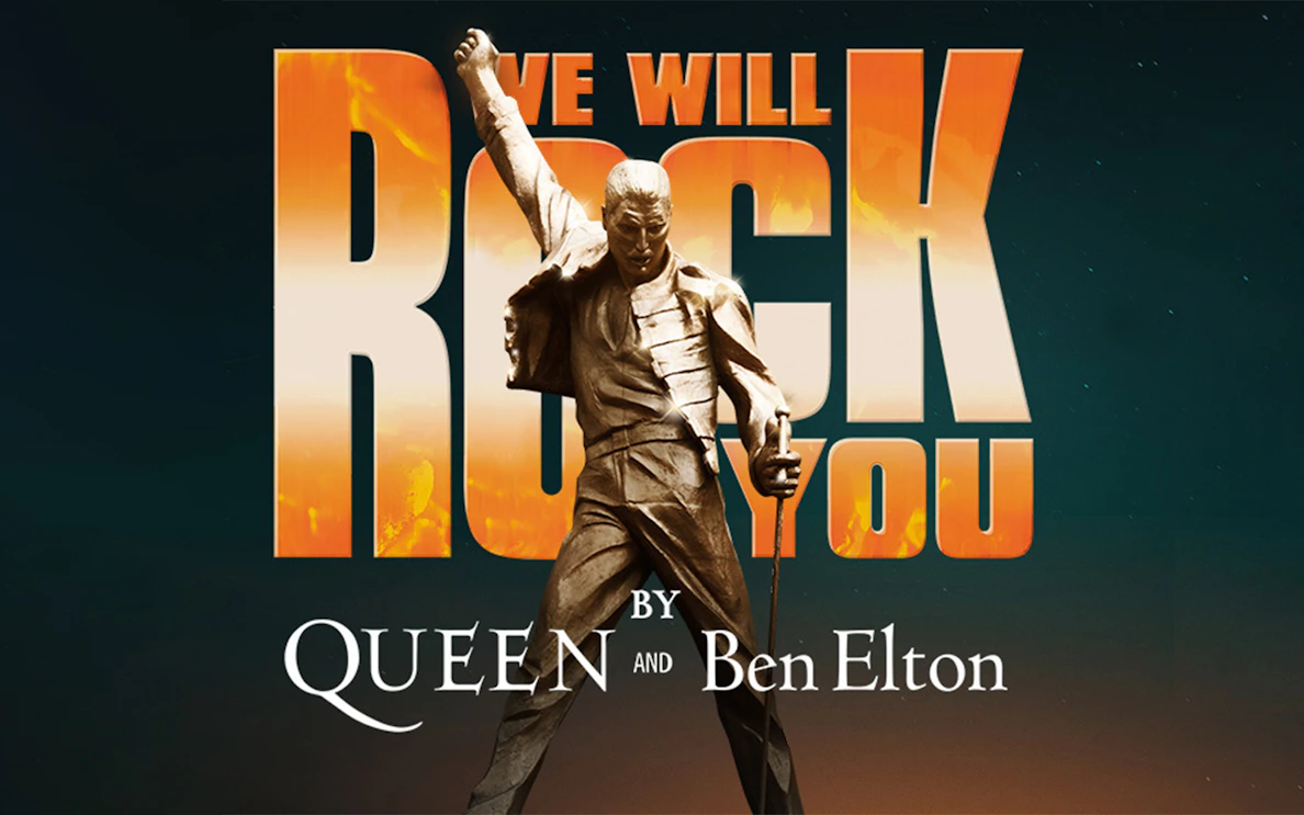 We Will Rock You musical poster featuring a statue of a performer.