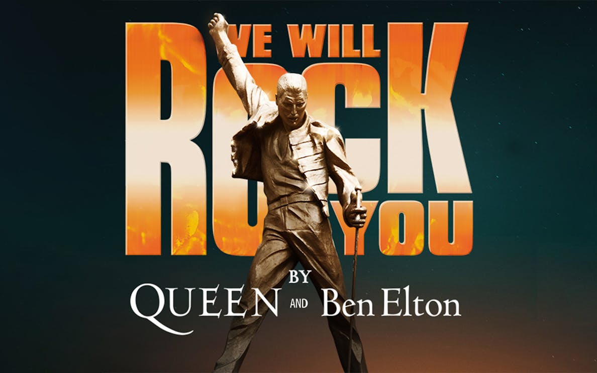 We Will Rock You musical poster featuring a statue of a performer.