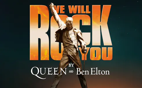 We Will Rock You musical poster featuring a statue of a performer.
