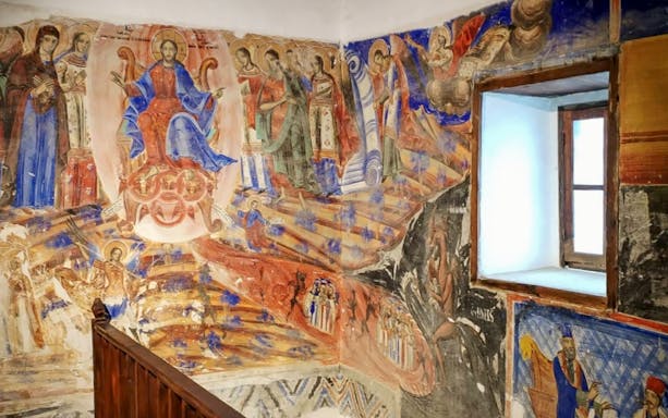 Frescoes depicting religious figures inside Berat Castle, Albania.