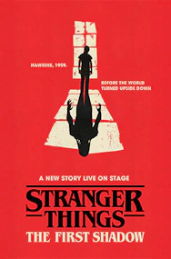 Stranger Things: The First Shadow stage set with actors performing in a dramatic scene.