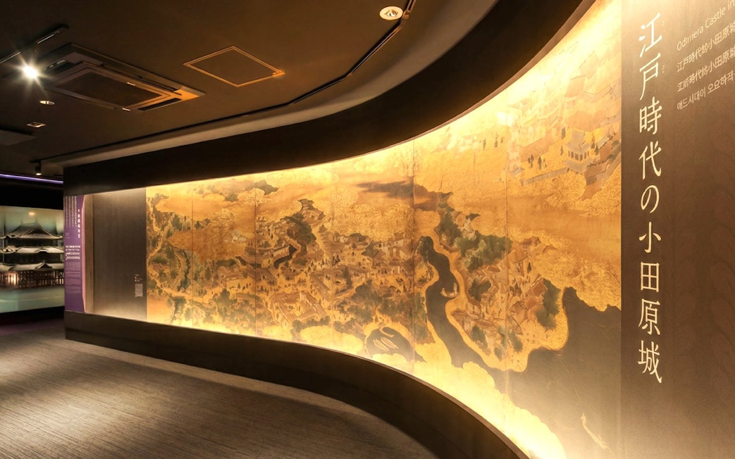 Exhibit of historical map at Odawara Castle, Japan.