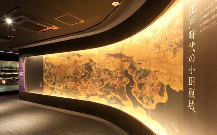 Exhibit of historical map at Odawara Castle, Japan.