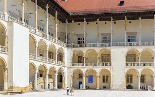 Wawel Cathedral courtyard with arches in Krakow, Poland.