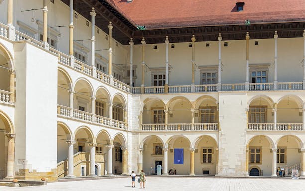 Wawel Cathedral courtyard with arches in Krakow, Poland.