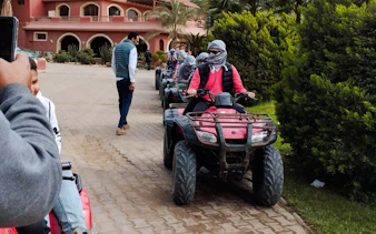 Quad bike riders preparing for a sunrise safari at Saqqara, Cairo.