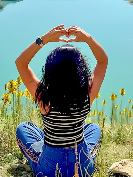 Guest enjoying panoramic view of Bovilla Lake on 4x4 Offroad Tour from Tirana.