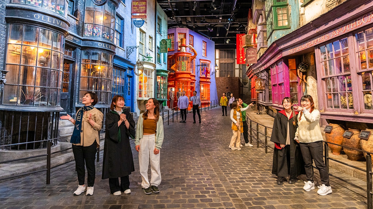 People walking at Diagon Valley