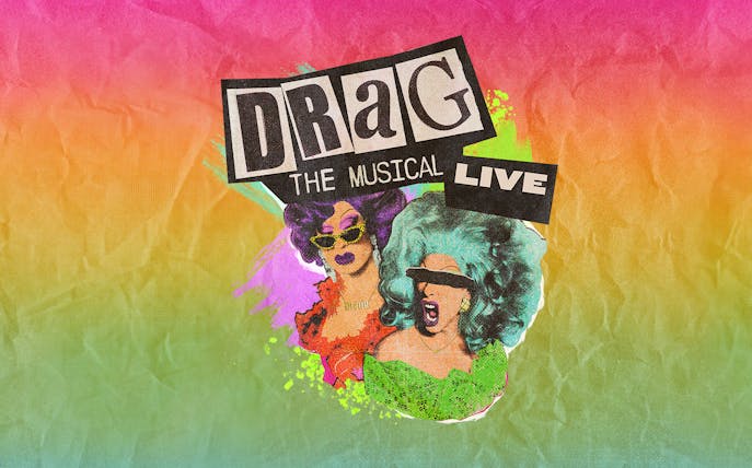 Drag the Musical Live poster with colorful background and two performers.