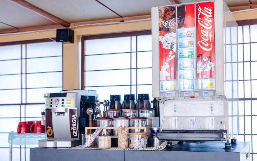 Soft drink and coffee station on Tokyo Day Tour: Sakura Cruise.