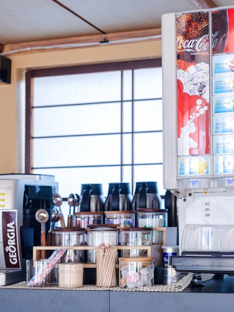 Soft drink and coffee station on Tokyo Day Tour: Sakura Cruise.