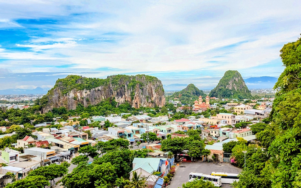 Marble Mountains landscape with city view in Da Nang, Vietnam.