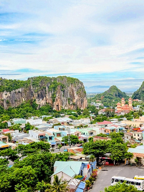 Marble Mountains landscape with city view in Da Nang, Vietnam.