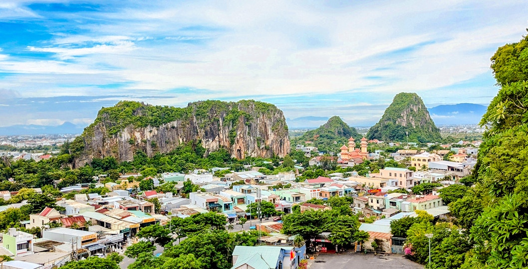 Marble Mountains landscape with city view in Da Nang, Vietnam.