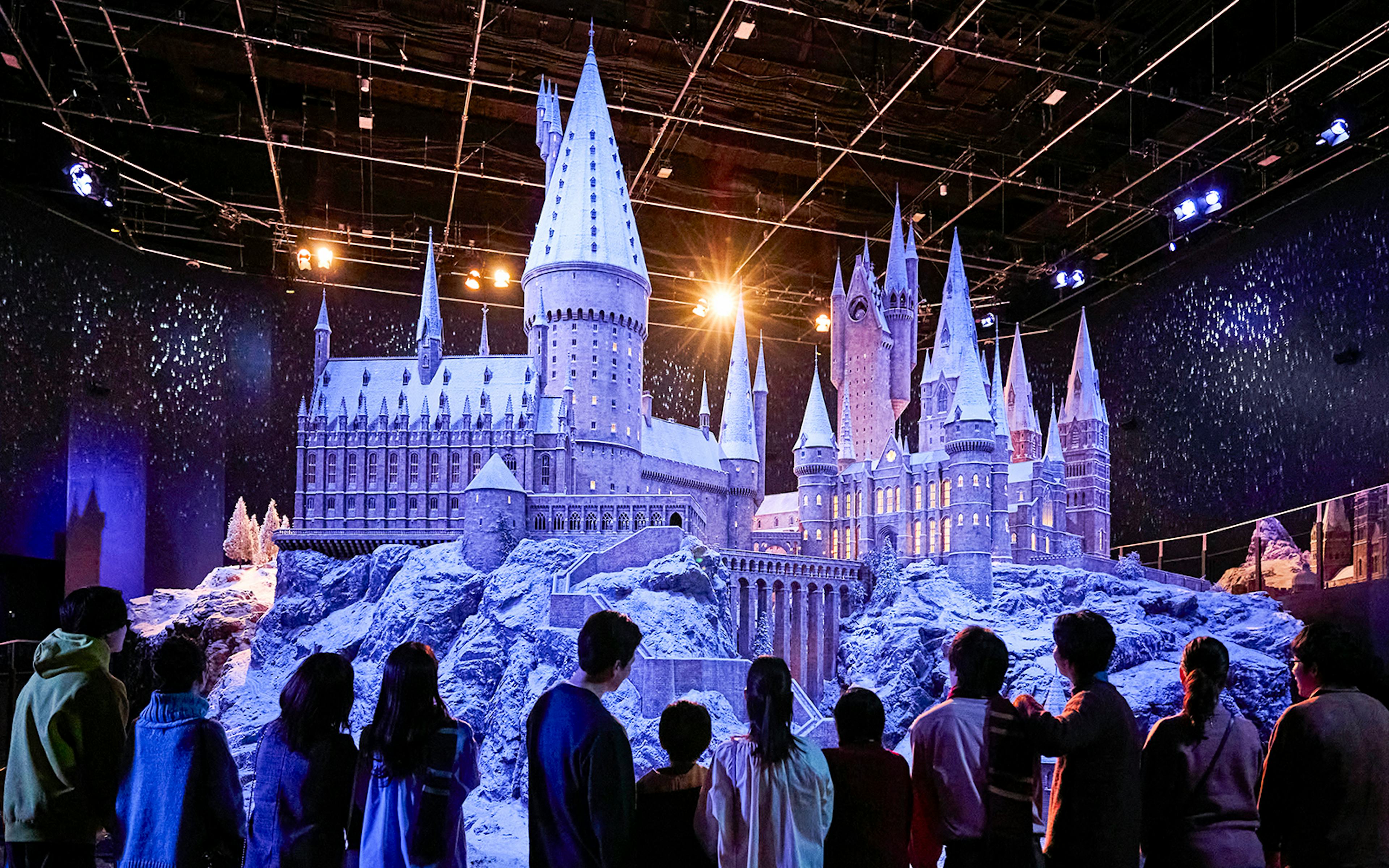 Hogwarts castle model in snow at The Making of Harry Potter Studio Tour, Tokyo.