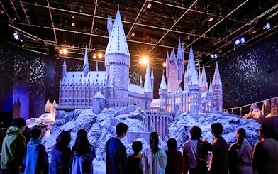 Hogwarts castle model in snow at The Making of Harry Potter Studio Tour, Tokyo.