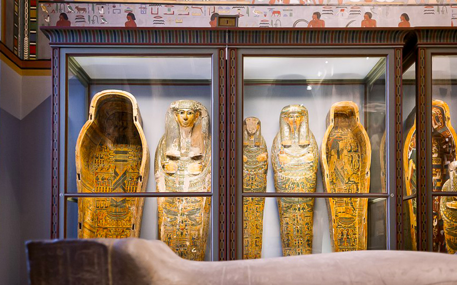 Sarcophagi in the Egyptian Oriental Collection room at Kunsthistorisches Museum Vienna.