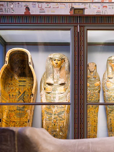 Sarcophagi in the Egyptian Oriental Collection room at Kunsthistorisches Museum Vienna.