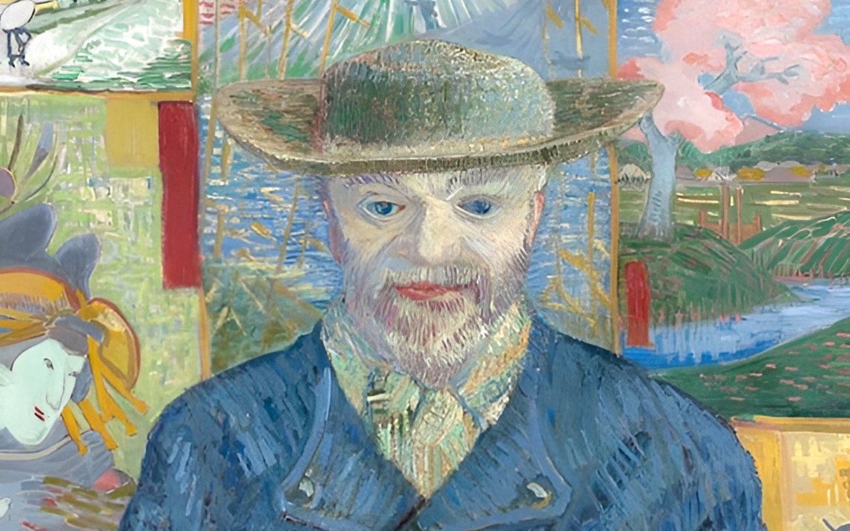 Portrait painting with a man in a hat at Rodin Museum & Sculptures Garden.