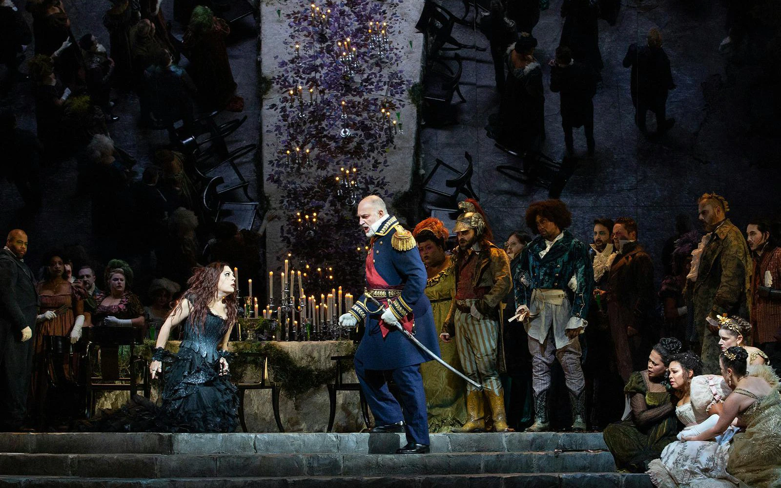 Medea Broadway performance with actors in period costumes on stage.