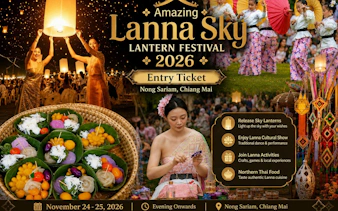 Lanna Sky Lantern Festival 2026 poster, Nong Sariam, Chiang Mai, featuring lantern release and cultural activities.