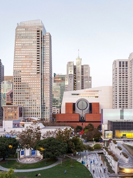 San Francisco Museum of Modern Art with city skyline in the background.