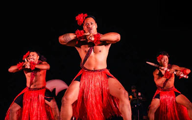 Mauka Warriors performing traditional dance at Hawaiian luau.