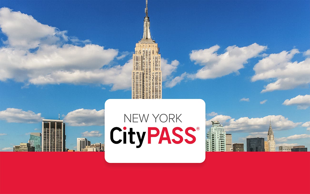 Empire State Building with New York CityPASS logo in foreground.
