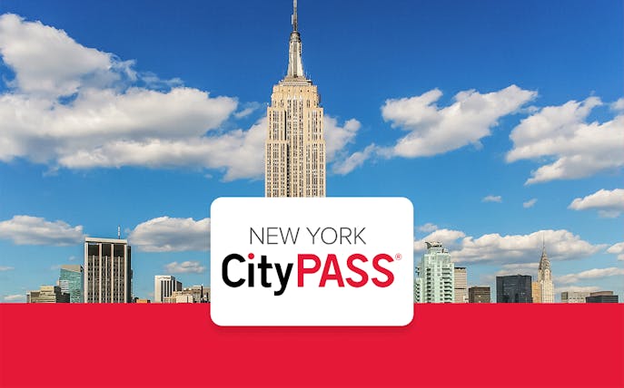 Empire State Building with New York CityPASS logo in foreground.