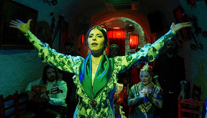 Flamenco dancer performing at Flamenco Cuevas Los Tarantos, Granada.