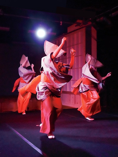 Dancers in traditional attire performing at Japan Festival Dance Show, Tokyo Tower.