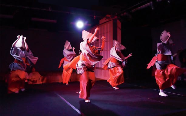 Dancers in traditional attire performing at Japan Festival Dance Show, Tokyo Tower.