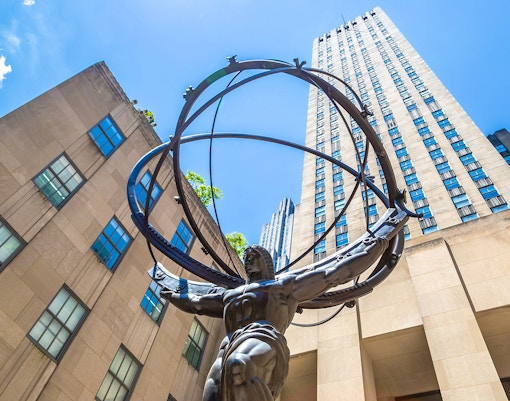 Atlas statue at Rockefeller Center, New York City, part of Empire State Building and Top of the Rock tour.