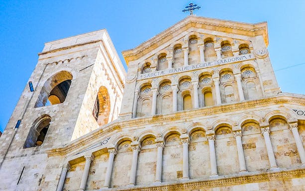 Cagliari Cathedral facade on a guided tour of Cagliari's historic center.