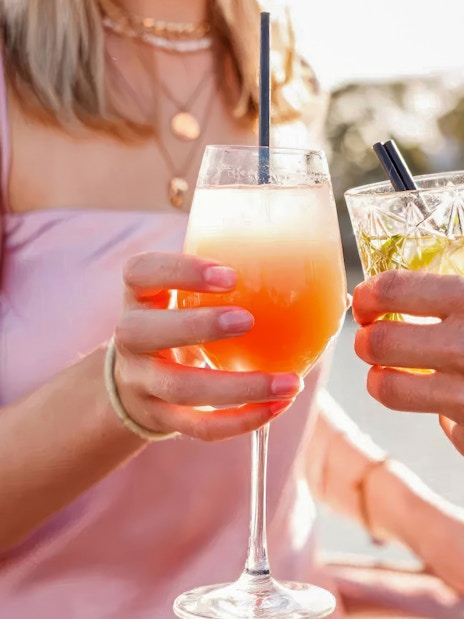 Guests toasting with cocktails on a Starlight Dinner Cruise in Sydney.