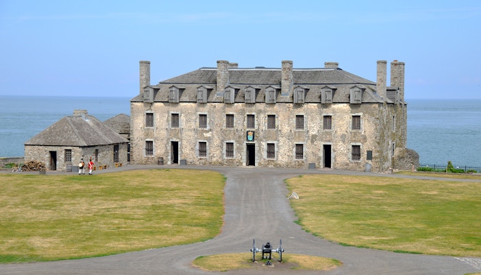 Old Fort Niagara with snow-covered grounds near Niagara Falls in March.