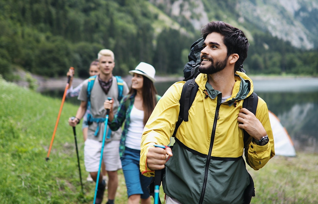 Group of friends hiking together