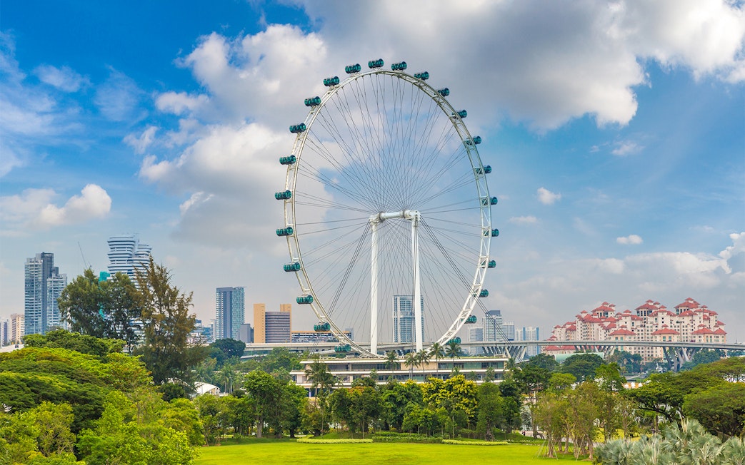 Singapore Flyer observation wheel with city skyline in the background.