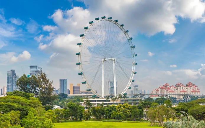 Singapore Flyer observation wheel with city skyline in the background.