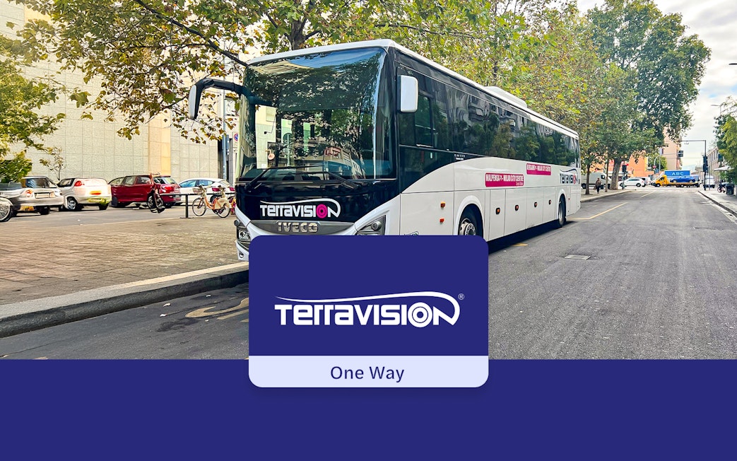 Terravision bus parked on a street, offering transfers from Rome Ciampino Airport to city center.