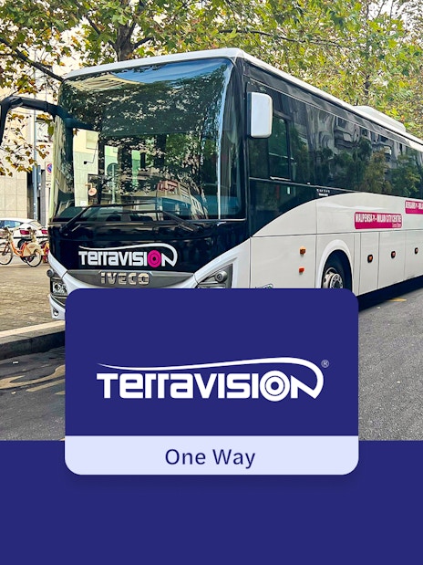 Terravision bus parked on a street, offering transfers from Rome Ciampino Airport to city center.