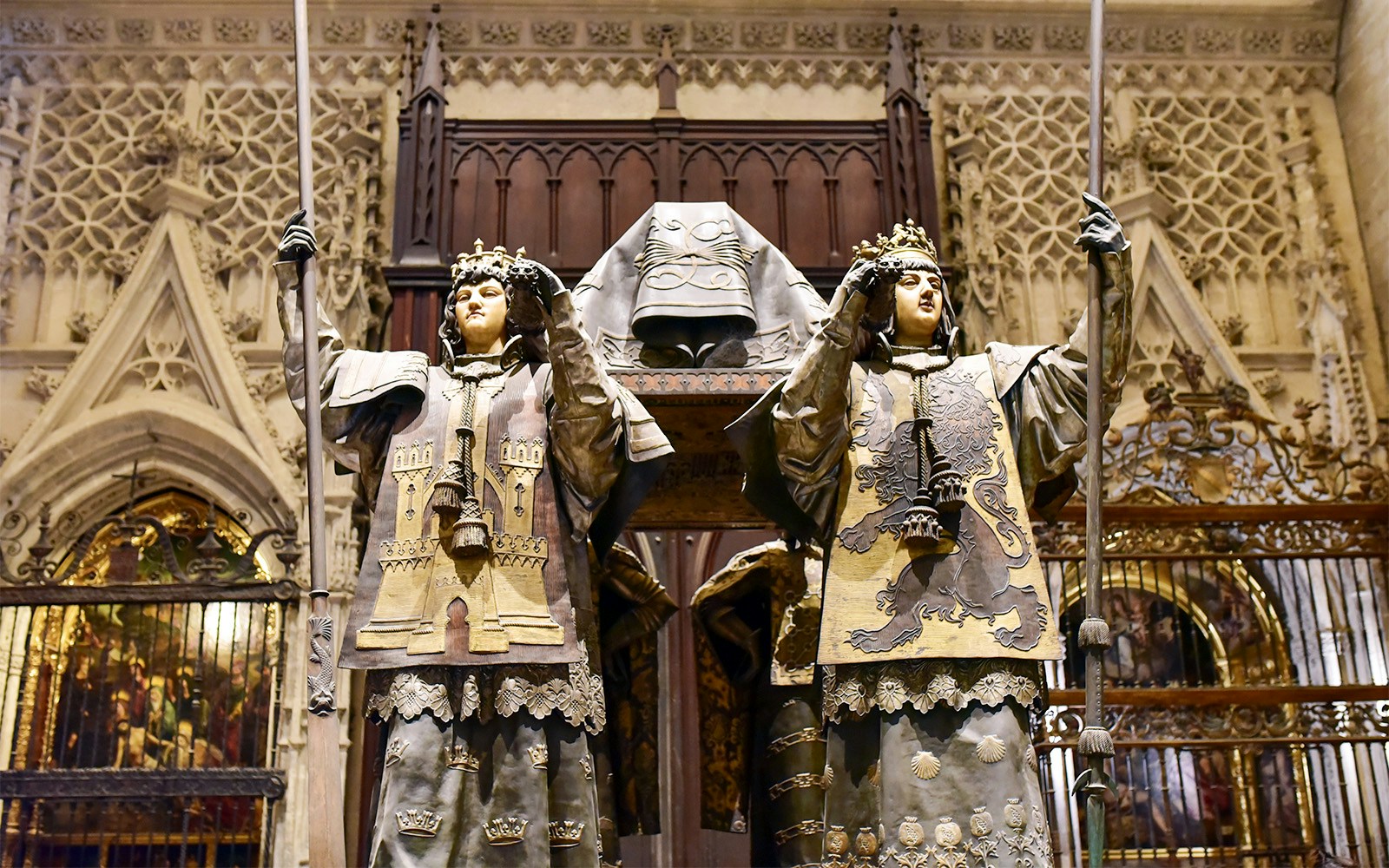Tomb of Christopher Columbus inside Seville Cathedral, Spain.