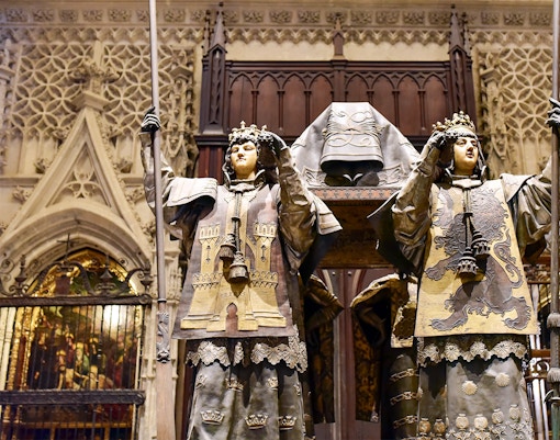 Tomb of Christopher Columbus inside Seville Cathedral, Spain.