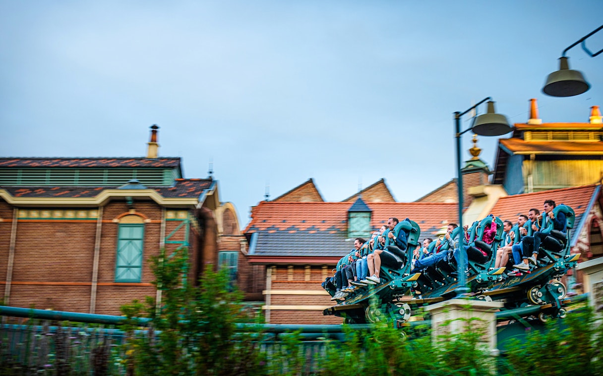 Guests on a roller coaster ride at Efteling, Amsterdam.